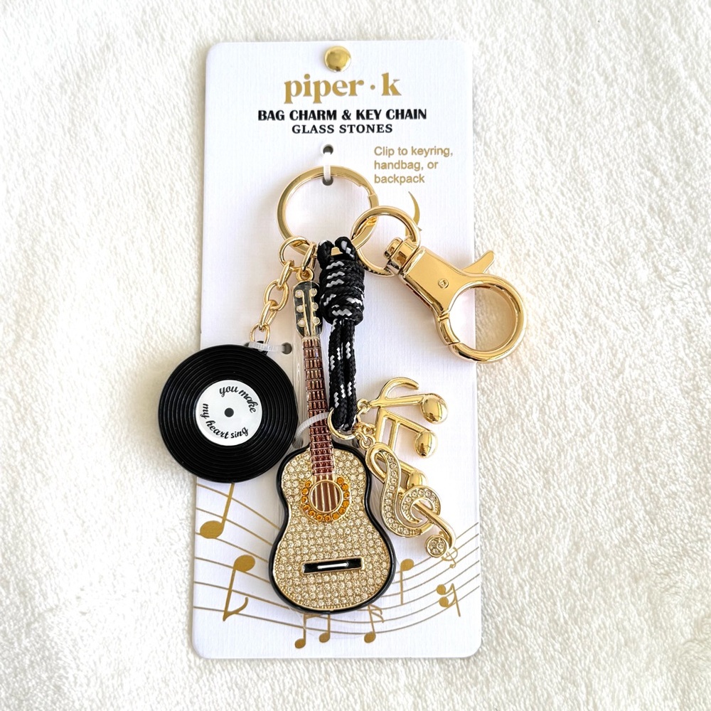 Piper K “You Make My Heart Sing” Guitar, Vinyl, & Music Notes Keychain/Bag Charm